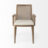Light Natural and Cream Uholstery and Cane Dining Armchair - Homeroots