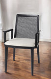 Black and Cream Uholstery and Cane Dining Armchair - Homeroots