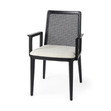Black and Cream Uholstery and Cane Dining Armchair - Homeroots