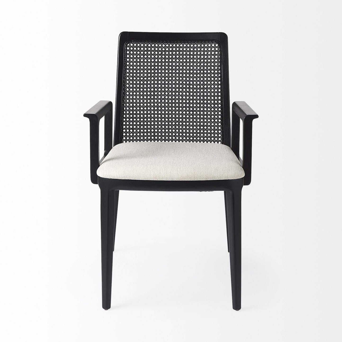 Black and Cream Uholstery and Cane Dining Armchair - Homeroots - Flyclothing LLC