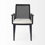 Black and Cream Uholstery and Cane Dining Armchair - Homeroots - Flyclothing LLC