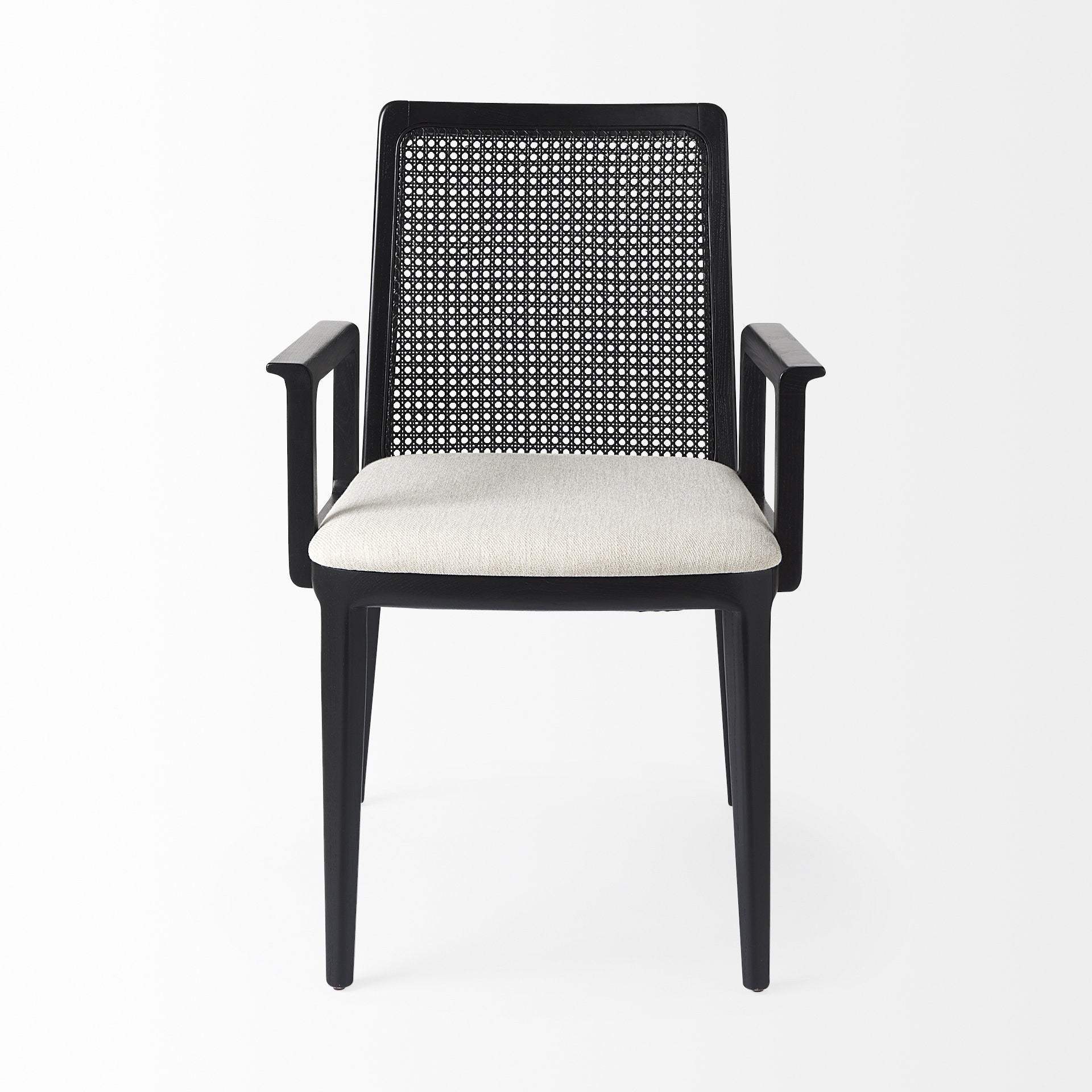 Black and Cream Uholstery and Cane Dining Armchair - Homeroots - Flyclothing LLC