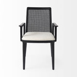 Black and Cream Uholstery and Cane Dining Armchair - Homeroots