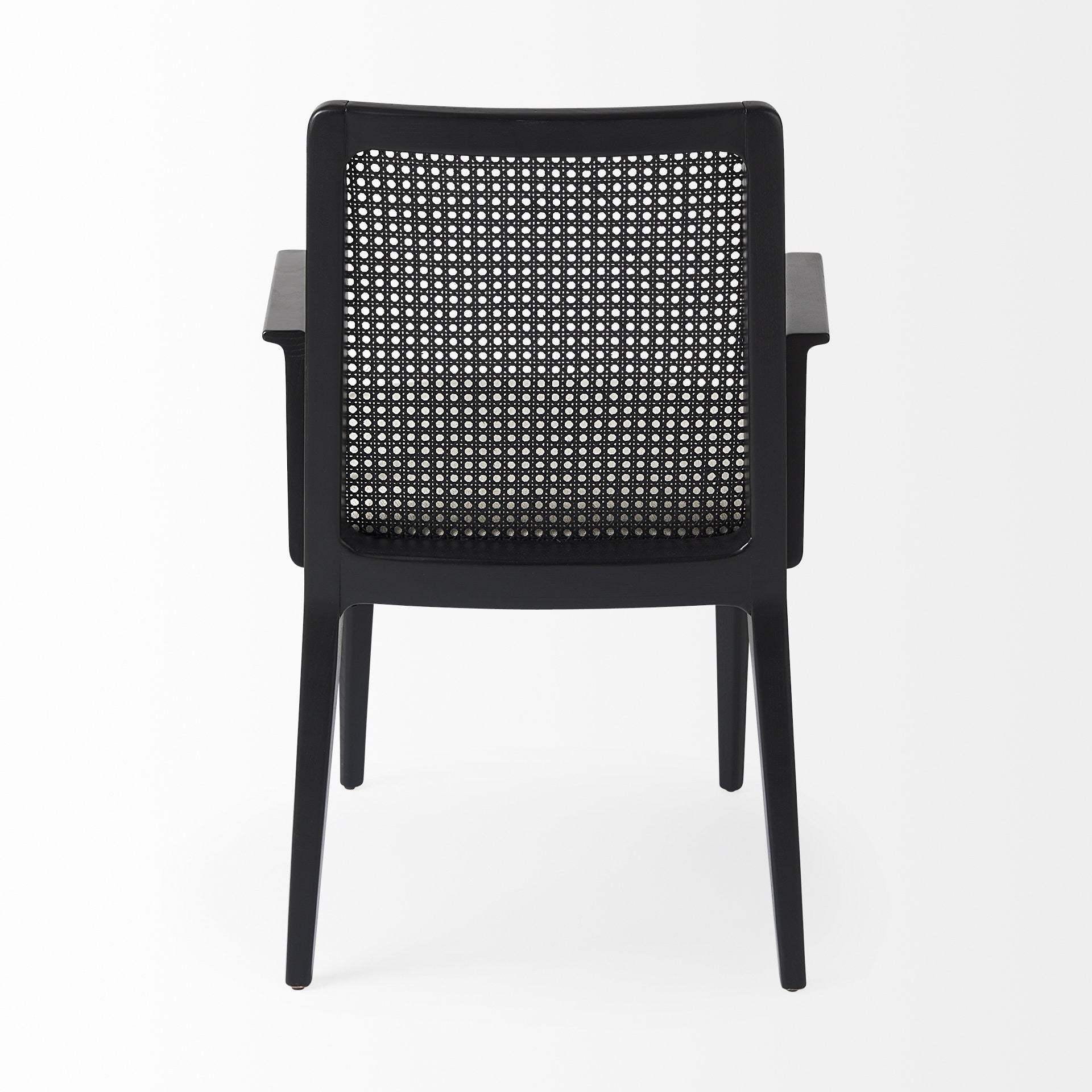 Black and Cream Uholstery and Cane Dining Armchair - Homeroots - Flyclothing LLC