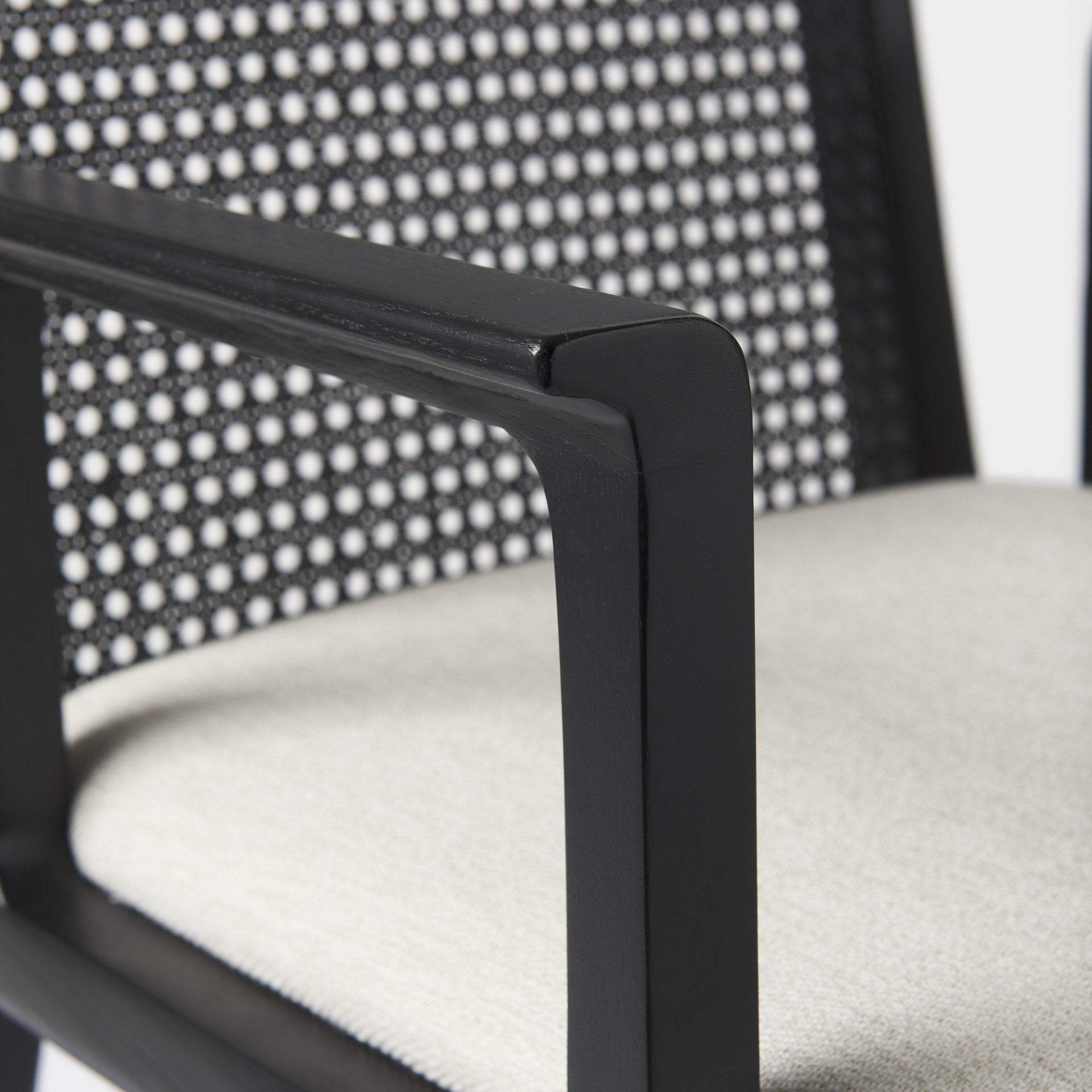 Black and Cream Uholstery and Cane Dining Armchair - Homeroots - Flyclothing LLC