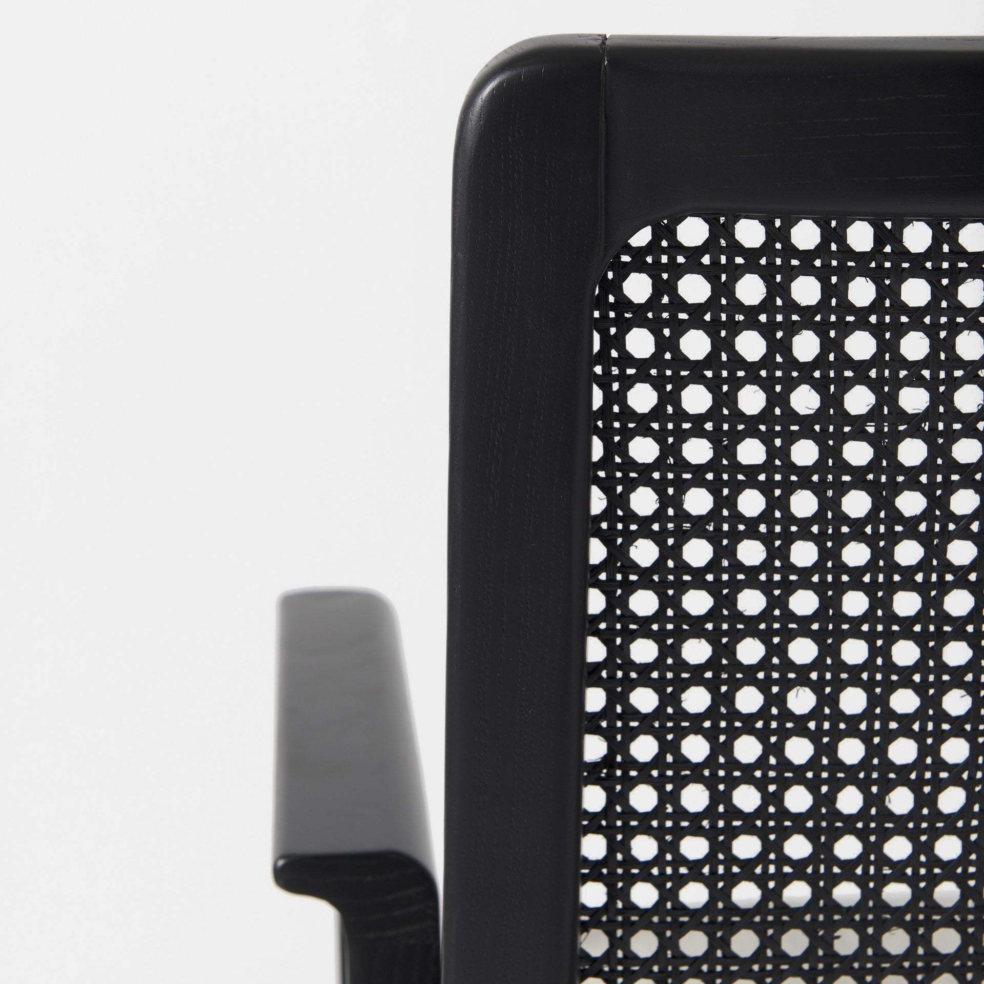 Black and Cream Uholstery and Cane Dining Armchair - Homeroots - Flyclothing LLC