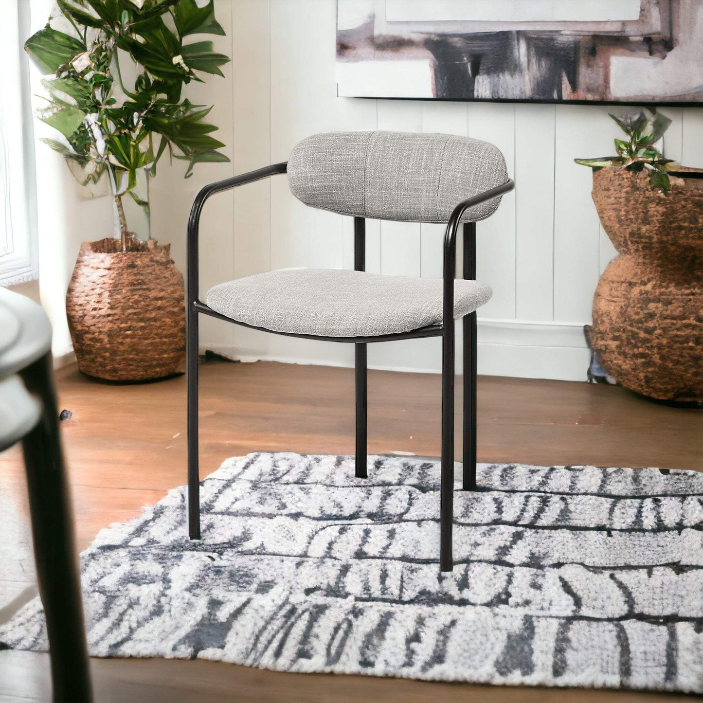 Set Of Two Gray And Black Upholstered Fabric Arm Chairs - Homeroots - Flyclothing LLC