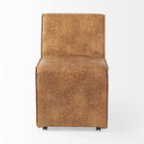 Set Of Two Brown Upholstered Faux Leather Side Chairs With Wheels - Homeroots