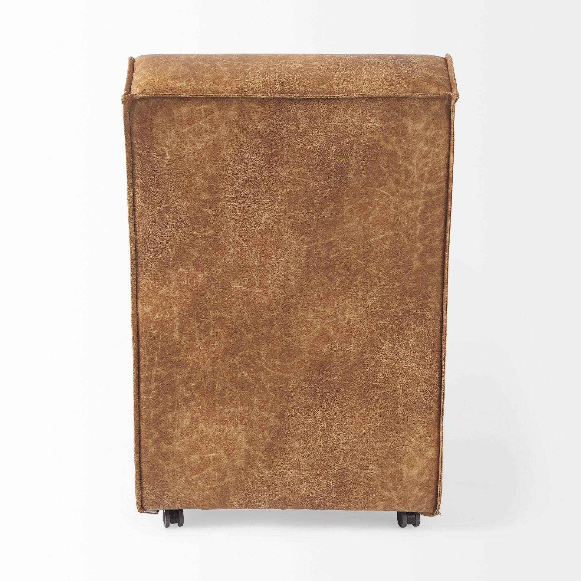 Set Of Two Brown Upholstered Faux Leather Side Chairs With Wheels - Homeroots - Flyclothing LLC