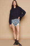 POL Back Open Slit Balloon Sleeve Crop Hooded Sweater - Trendsi