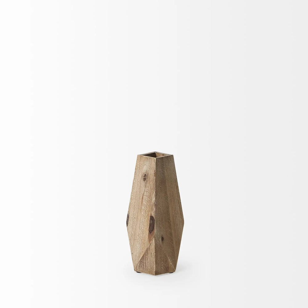 9" Natural Stain Geometric Wooden Vase - Homeroots