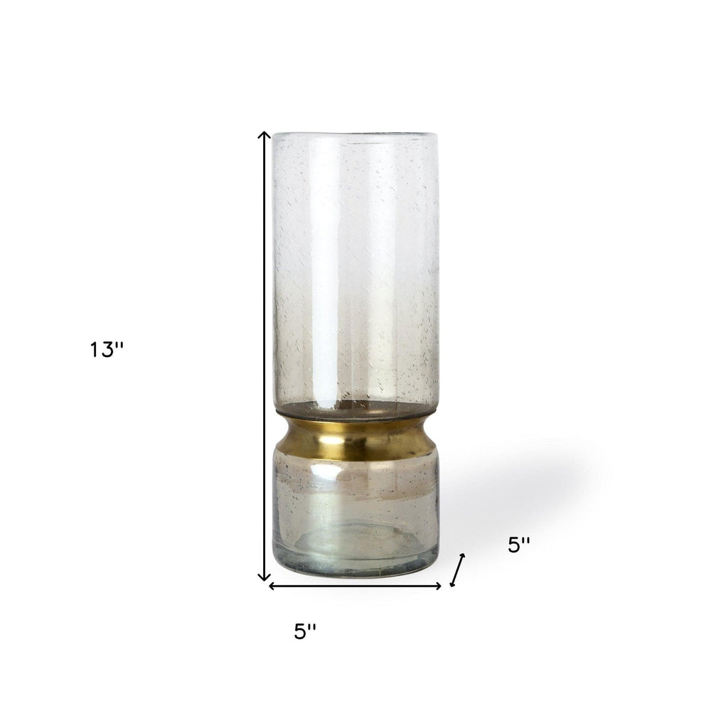 13" Smoked Bubble Glass Gold Accent Vase - Homeroots