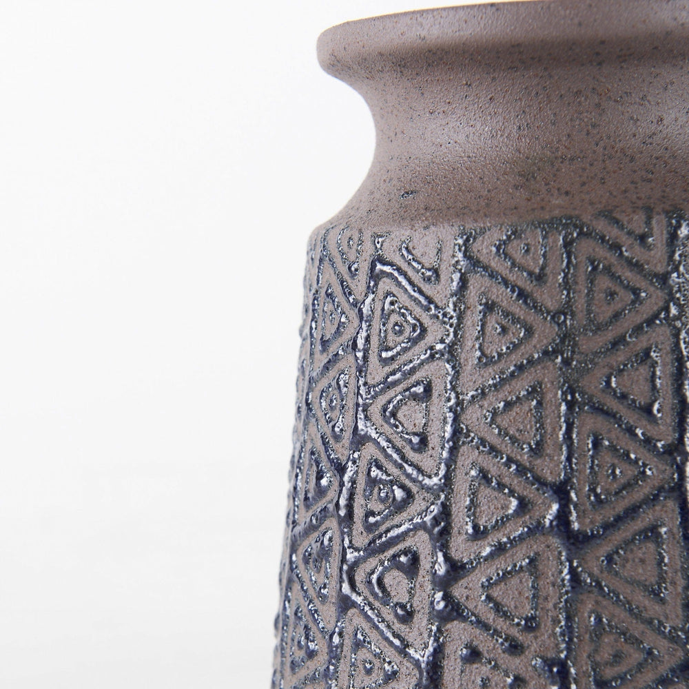 6" Brown and Blue Tribal Ceramic Vase - Homeroots