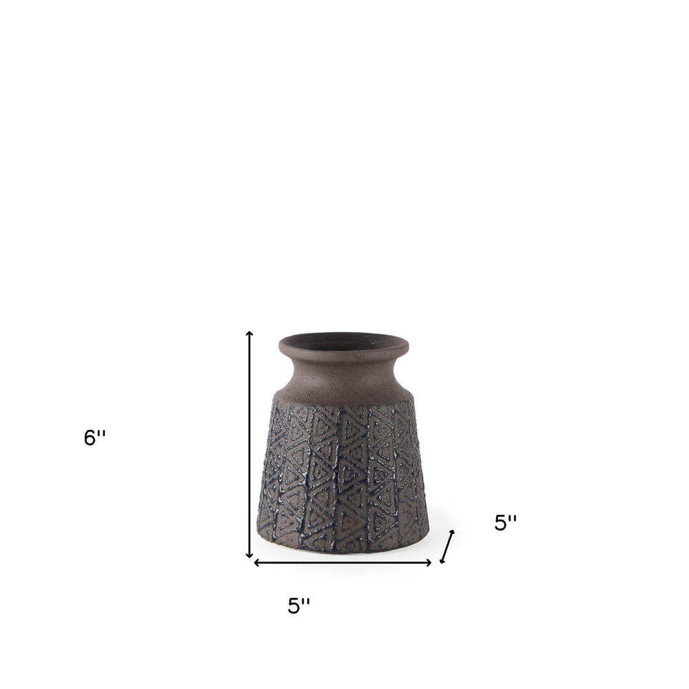 6" Brown and Blue Tribal Ceramic Vase - Homeroots