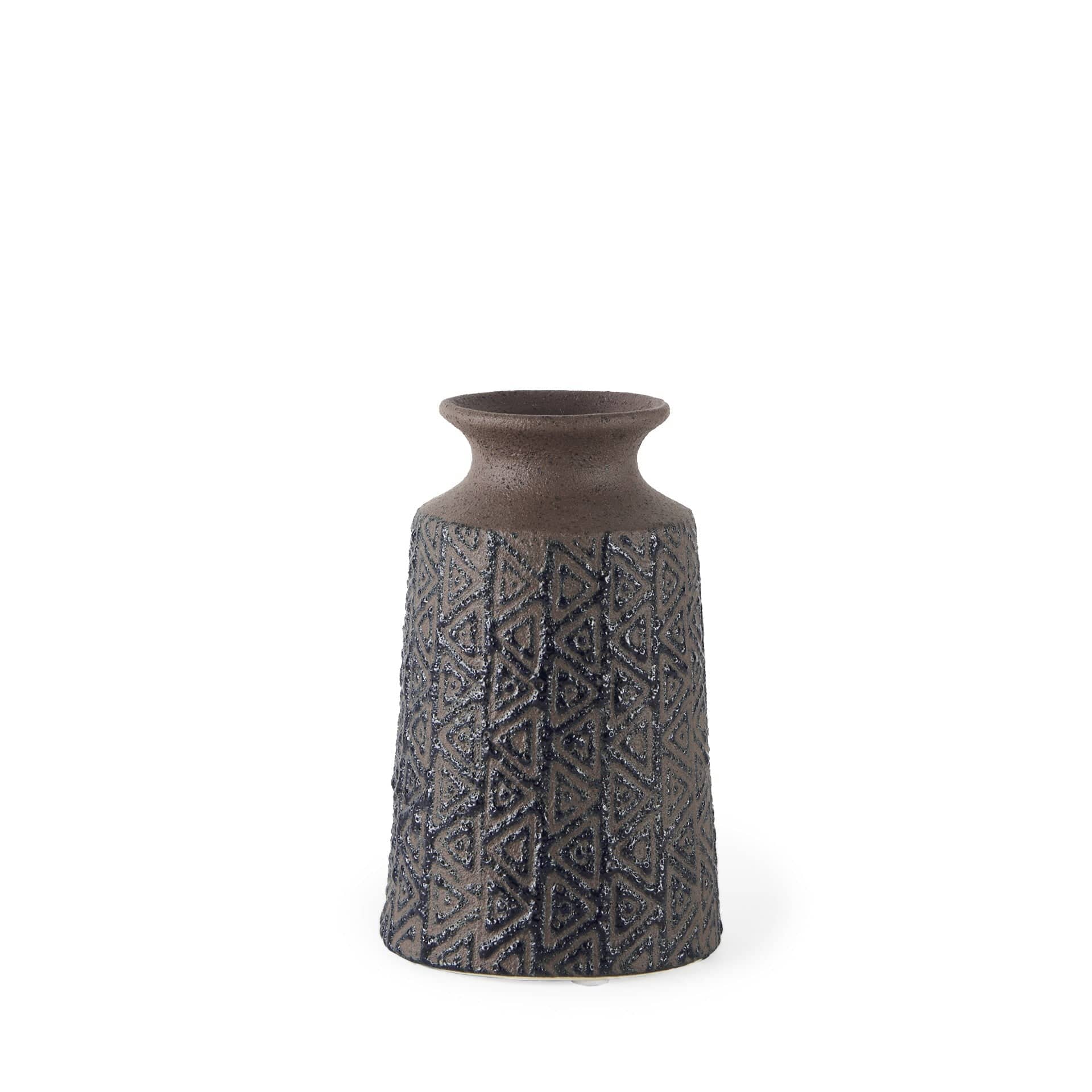 7" Brown and Blue Tribal Ceramic Vase - Homeroots - Flyclothing LLC
