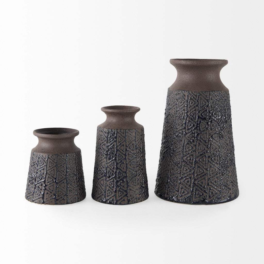 7" Brown and Blue Tribal Ceramic Vase - Homeroots - Flyclothing LLC