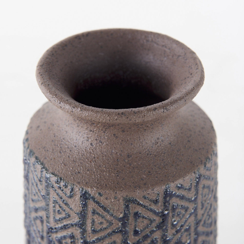 7" Brown and Blue Tribal Ceramic Vase - Homeroots