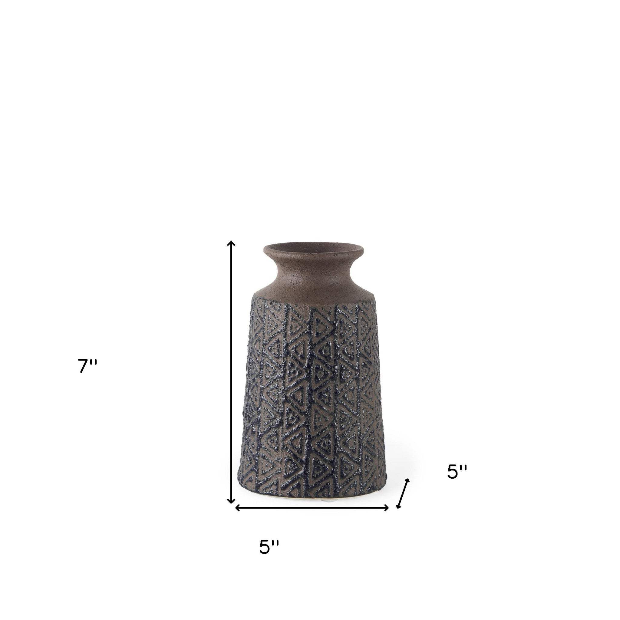 7" Brown and Blue Tribal Ceramic Vase - Homeroots - Flyclothing LLC