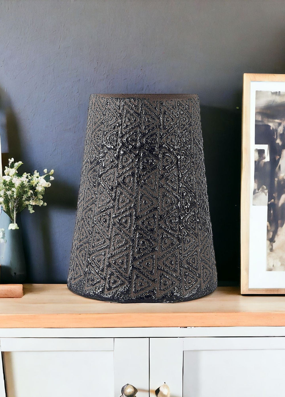 11" Brown and Blue Tribal Ceramic Vase - Homeroots