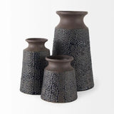 11" Brown and Blue Tribal Ceramic Vase - Homeroots