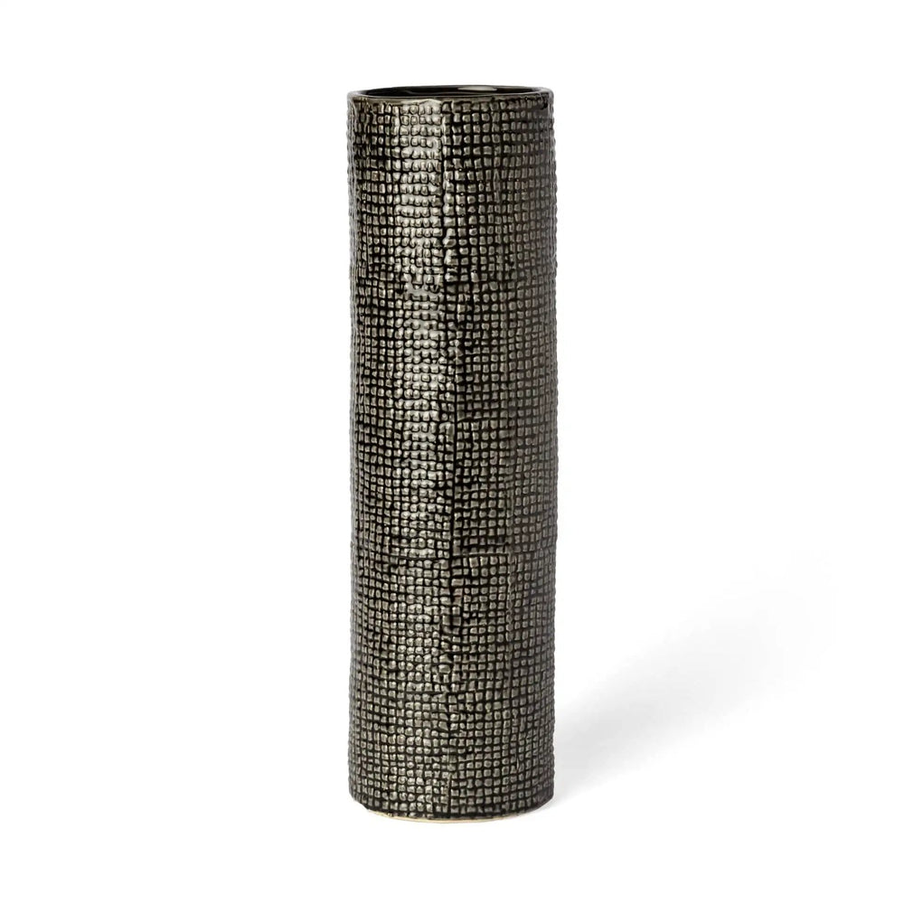 15" Black and Gold Check Tall Ceramic Vase - Homeroots