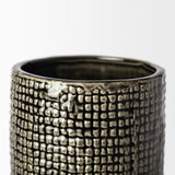 15" Black and Gold Check Tall Ceramic Vase - Homeroots