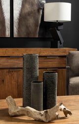 15" Black and Gold Check Tall Ceramic Vase - Homeroots - Flyclothing LLC