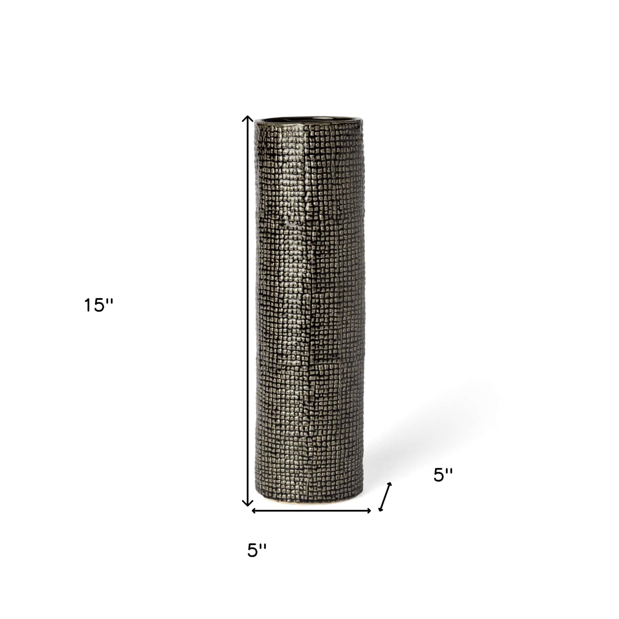 15" Black and Gold Check Tall Ceramic Vase - Homeroots - Flyclothing LLC