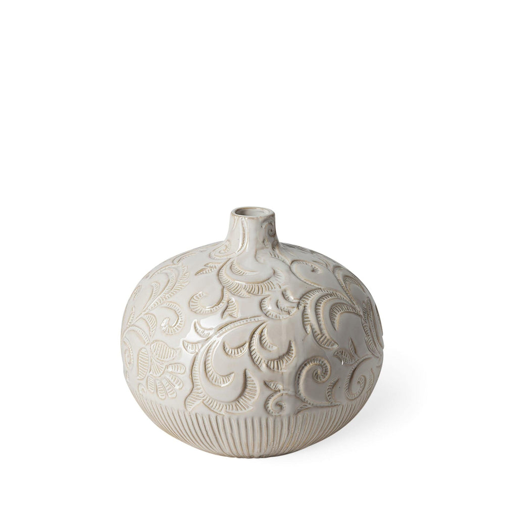 8" Carved White Ceramic Vase - Homeroots