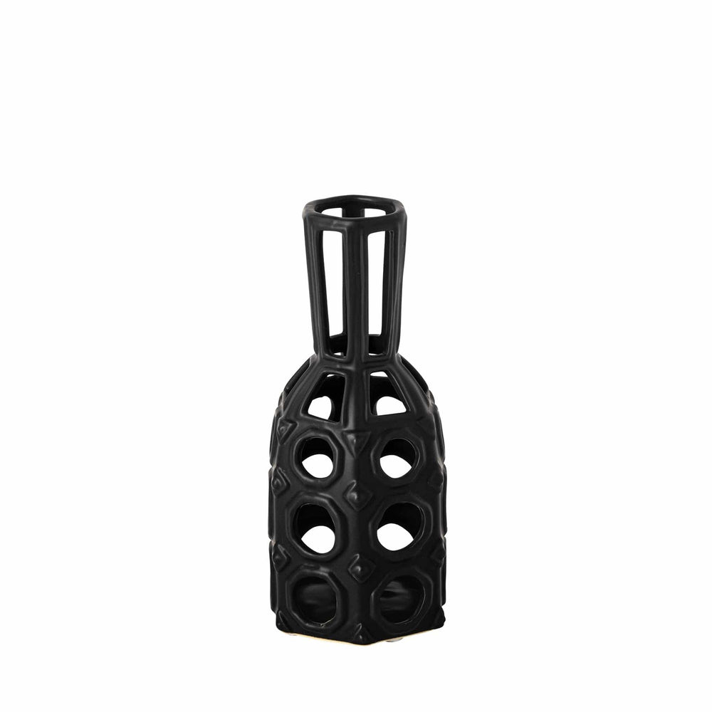 9" Black Pierced Pattern Ceramic Vase - Homeroots