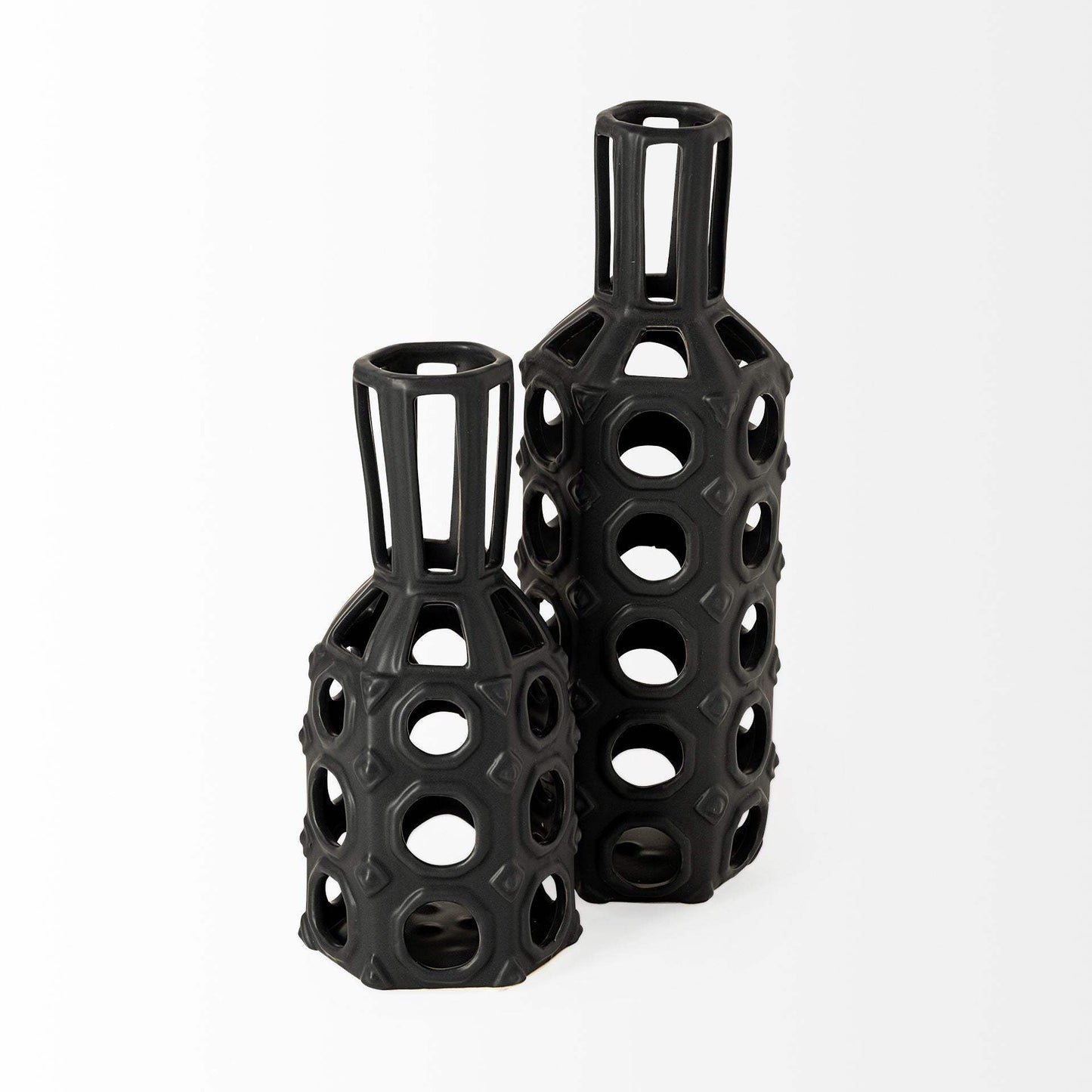 9" Black Pierced Pattern Ceramic Vase - Homeroots - Flyclothing LLC