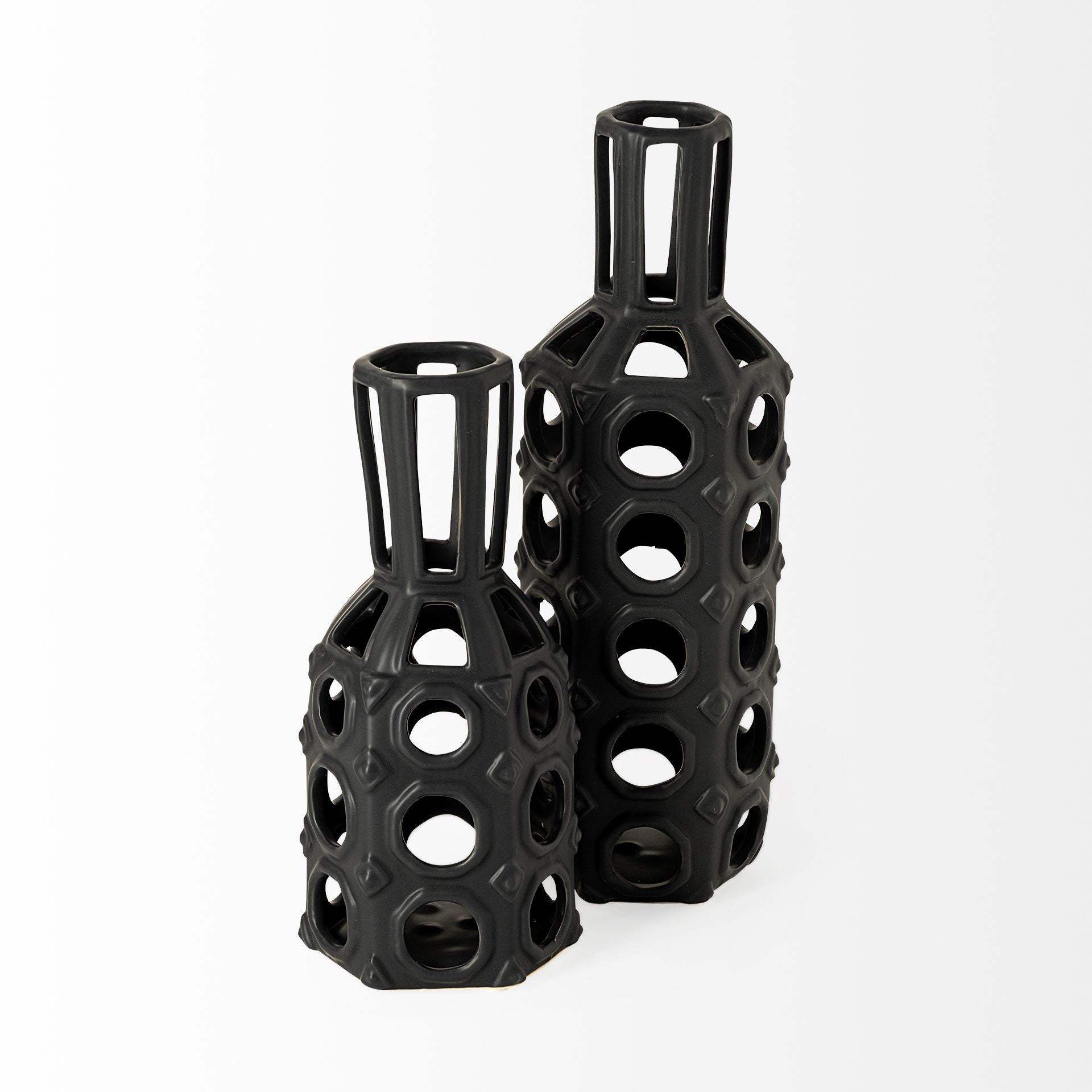 9" Black Pierced Pattern Ceramic Vase - Homeroots - Flyclothing LLC