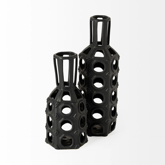 9" Black Pierced Pattern Ceramic Vase - Homeroots