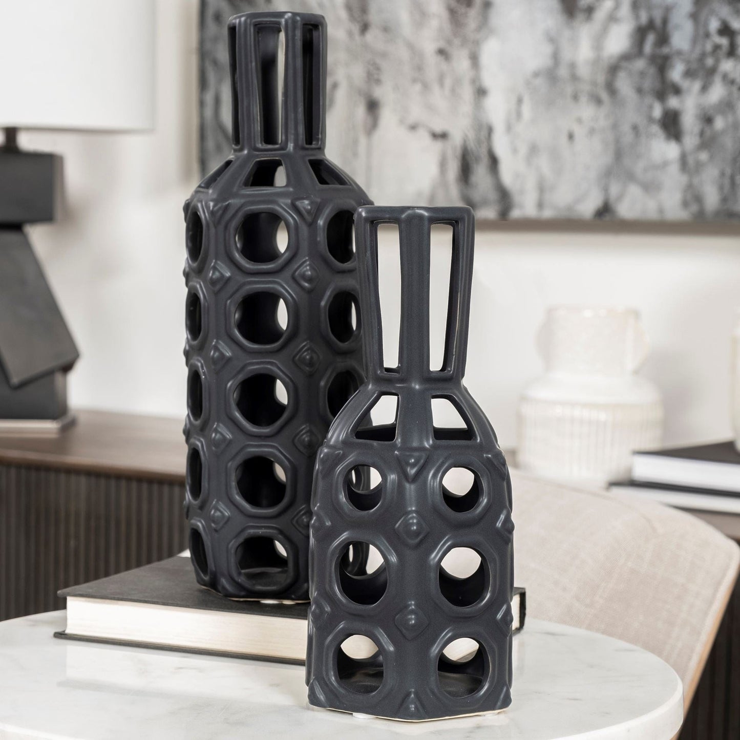 9" Black Pierced Pattern Ceramic Vase - Homeroots - Flyclothing LLC
