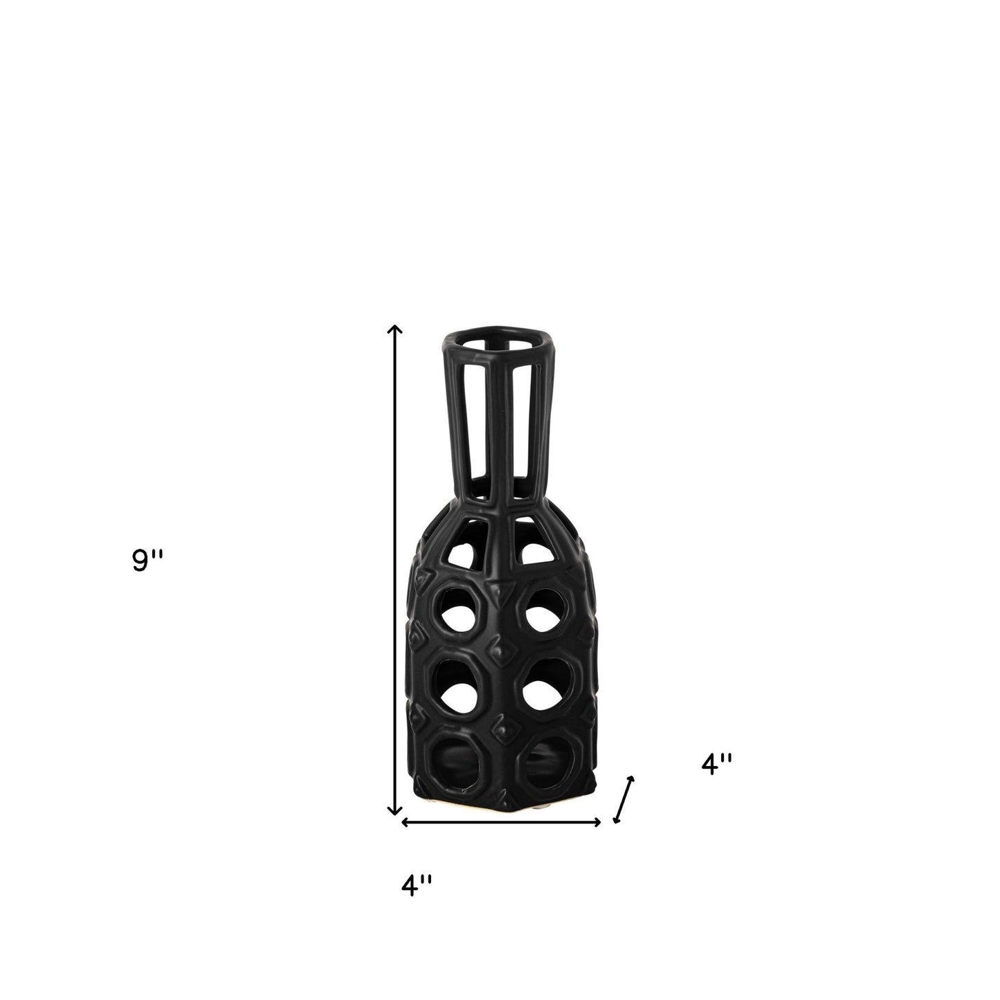 9" Black Pierced Pattern Ceramic Vase - Homeroots - Flyclothing LLC