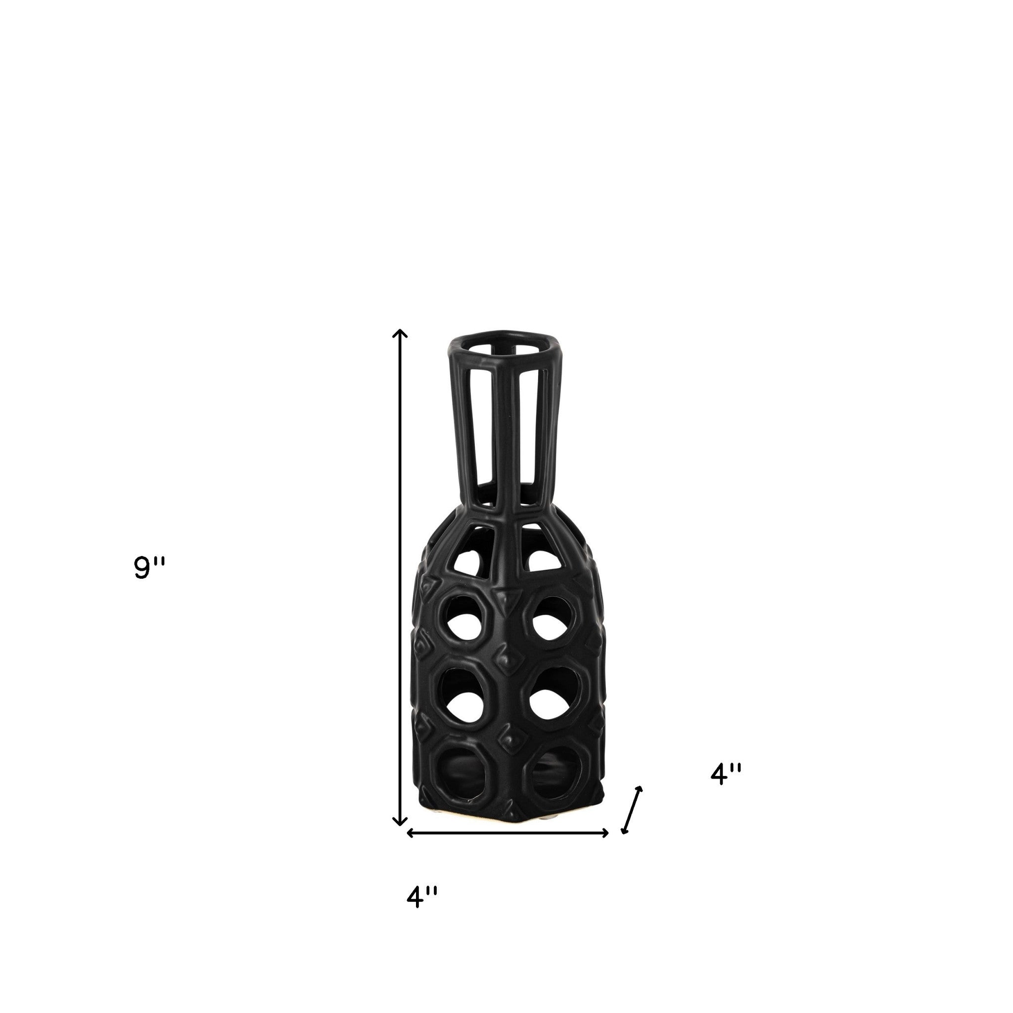 9" Black Pierced Pattern Ceramic Vase - Homeroots - Flyclothing LLC