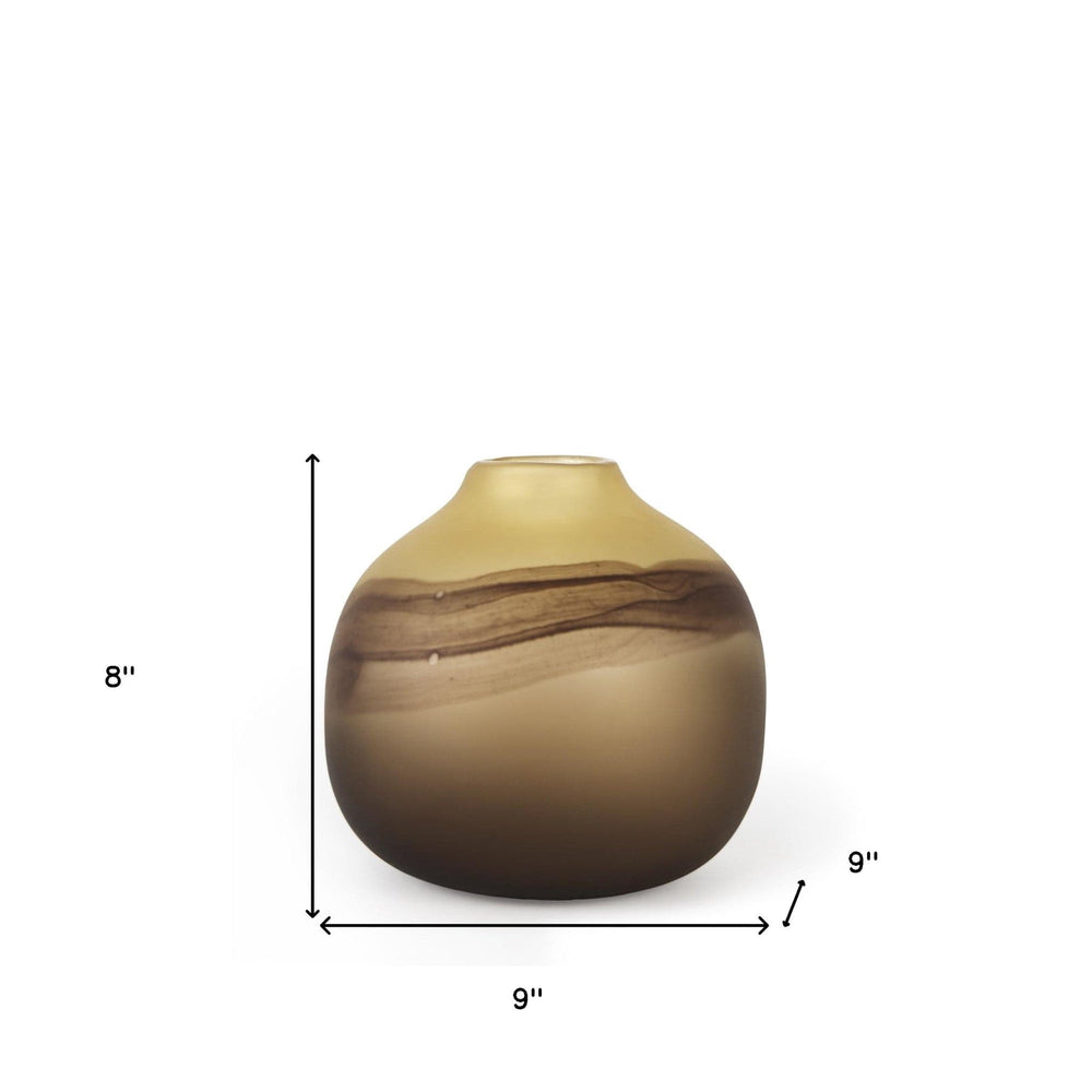 8" Brown and Beige Smoky Sand Dunes Glass Vase - Homeroots