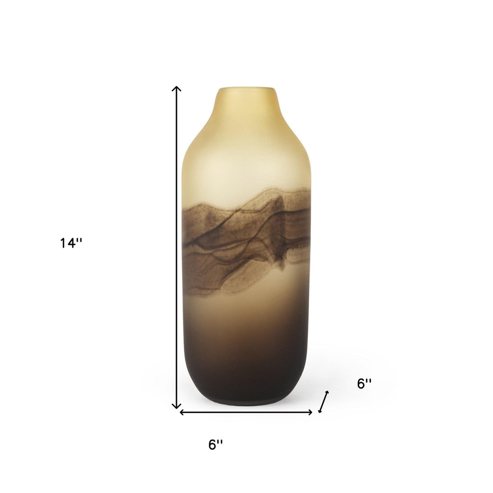 14" Brown and Beige Smoky Sand Dunes Glass Vase - Homeroots