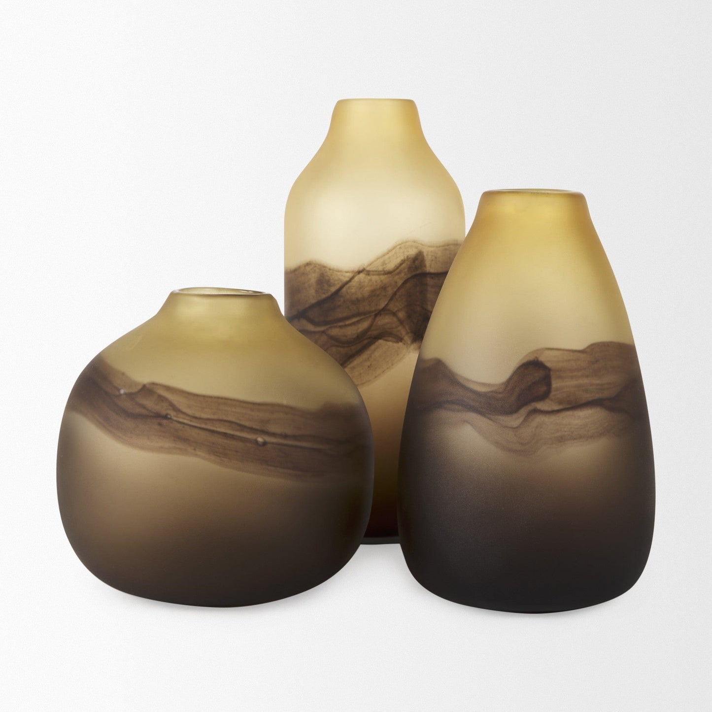11" Brown and Beige Smoky Sand Dunes Glass Vase - Homeroots - Flyclothing LLC