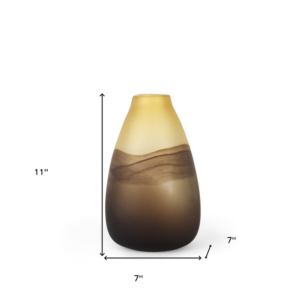11" Brown and Beige Smoky Sand Dunes Glass Vase - Homeroots