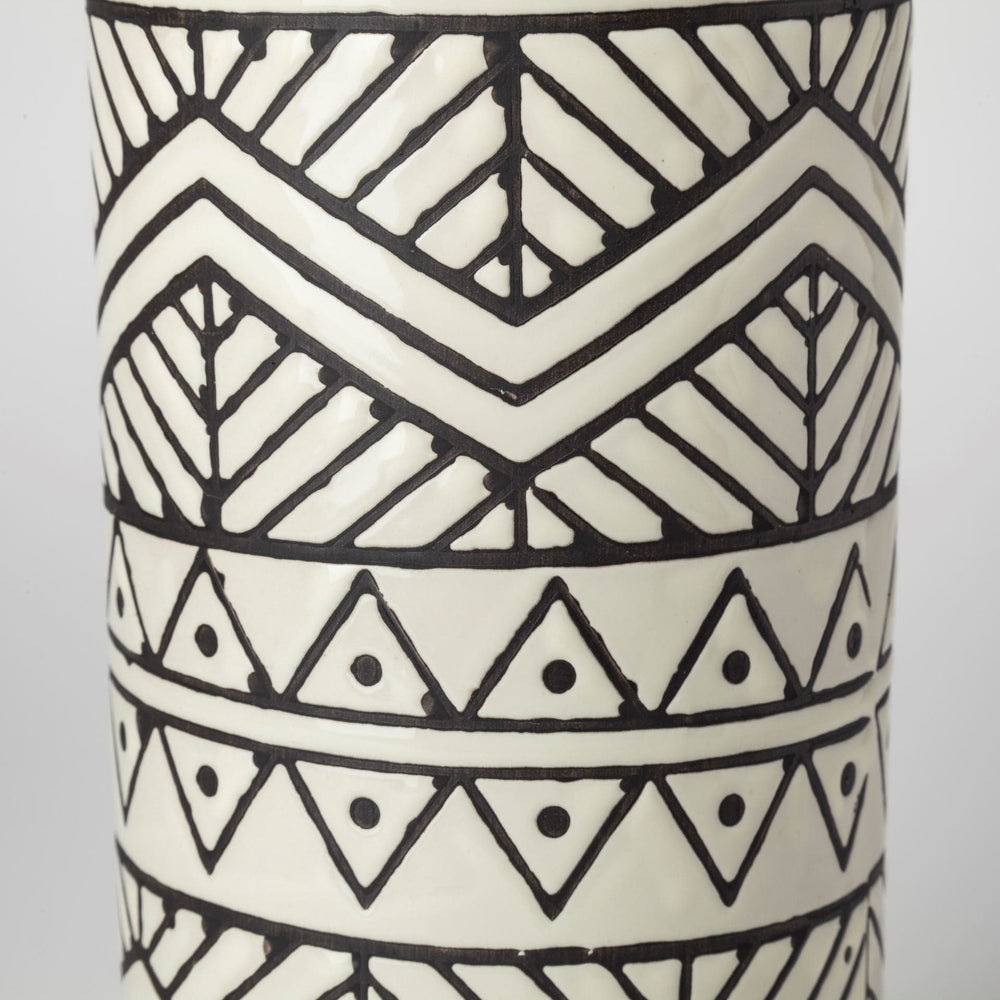 14" Ceramic Cream Geometric Cylinder Table Vase - Homeroots