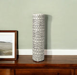 17" Cream and Charcoal Geometric Cylinder Ceramic Vase - Homeroots - Flyclothing LLC