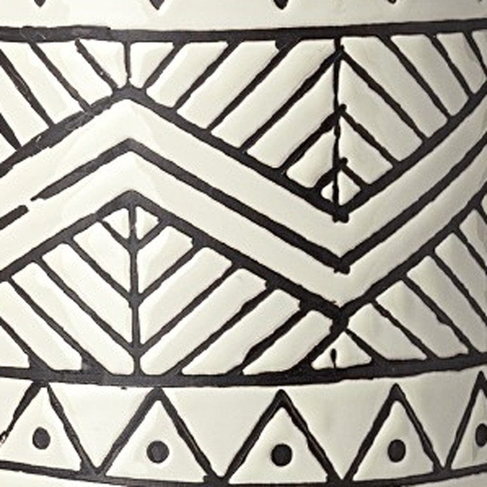 17" Cream and Charcoal Geometric Cylinder Ceramic Vase - Homeroots - Flyclothing LLC