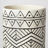 17" Cream and Charcoal Geometric Cylinder Ceramic Vase - Homeroots