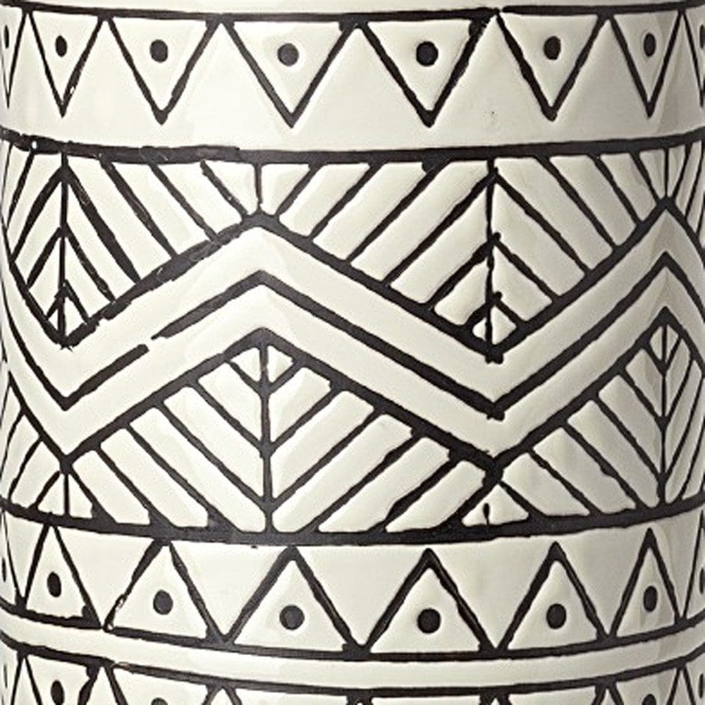 17" Cream and Charcoal Geometric Cylinder Ceramic Vase - Homeroots