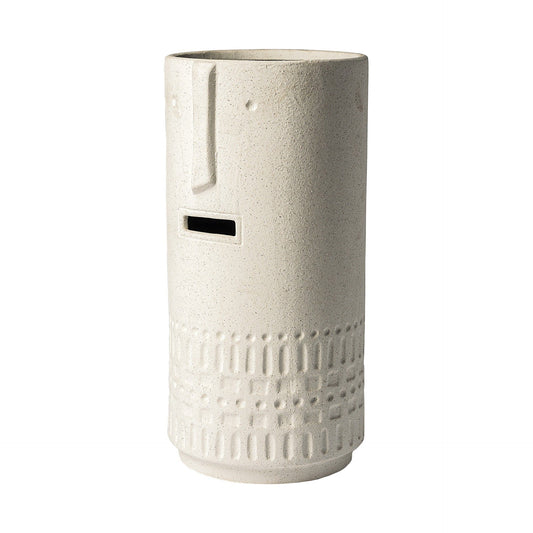 14" Bohemian Beige Happy Face Tribal Vase - Homeroots