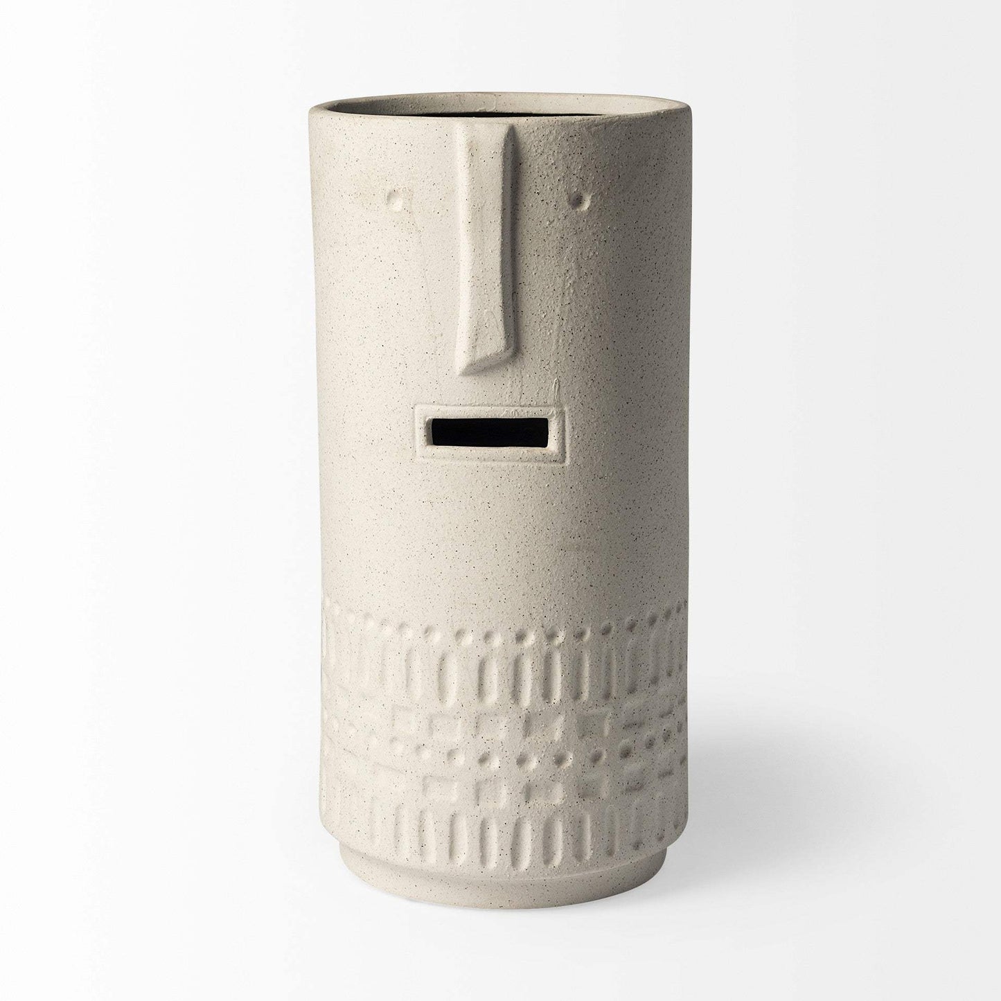 14" Bohemian Beige Happy Face Tribal Vase - Homeroots - Flyclothing LLC