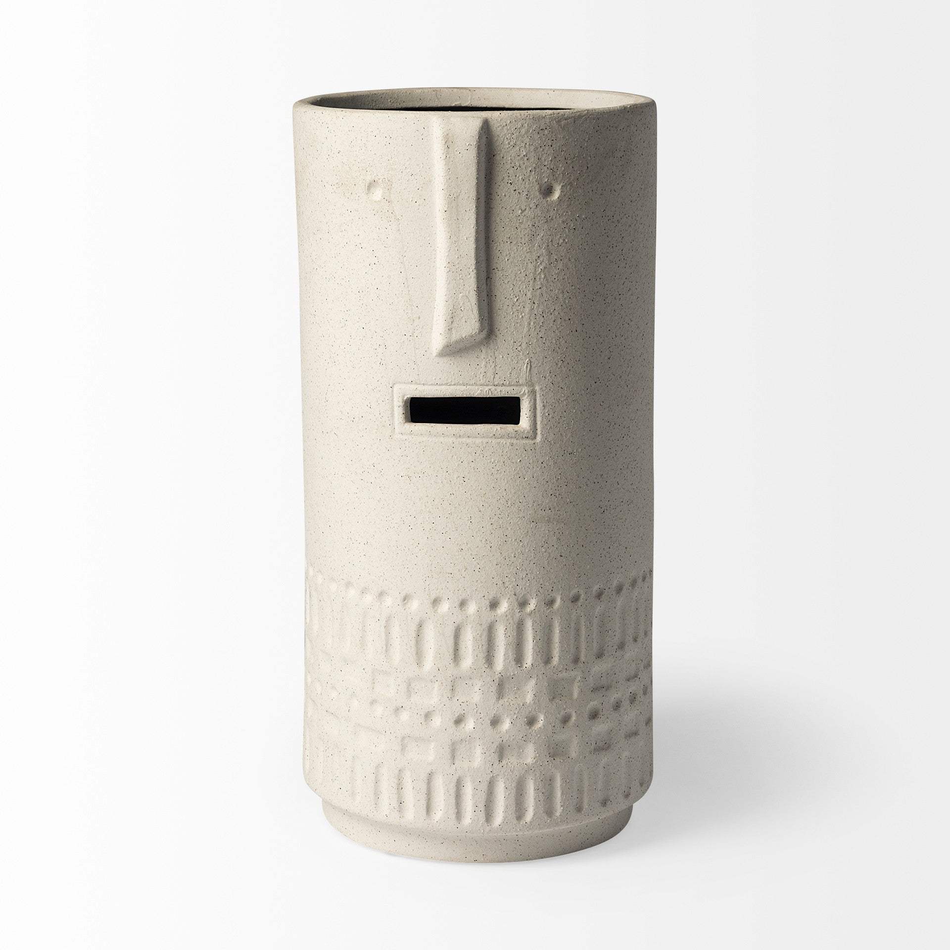 14" Bohemian Beige Happy Face Tribal Vase - Homeroots - Flyclothing LLC