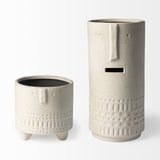 14" Bohemian Beige Happy Face Tribal Vase - Homeroots
