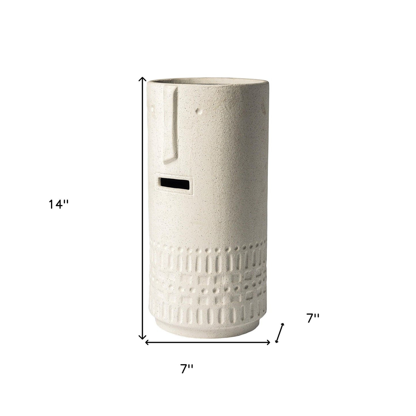 14" Bohemian Beige Happy Face Tribal Vase - Homeroots - Flyclothing LLC